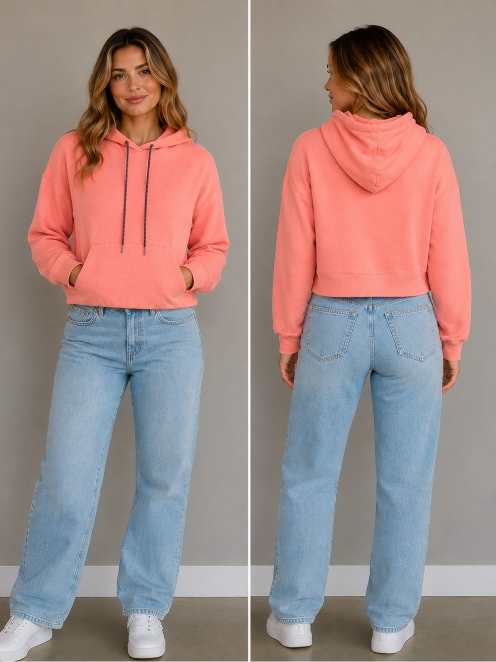 American Eagle Size L Women's Coral/Pink Cropped Hoodie